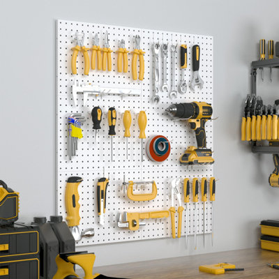 Peg Board, 6 Pack Metal Pegboard Panels White Pegboards Wall Organizer With 50 Hooks, Heavy Duty Peg Board(White)