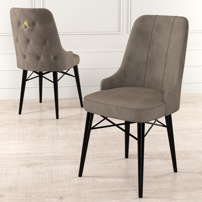 Ensemble de chaises modernes 4 pièces, cappuccino et noir, 18,1 po x 37,0 po x 18,1 po Modern | Structure 100% métal avec pieds en bois, tissu Babyface confortable | 18 en mousse et 22 en mousse, élégant et durable pour la maison ou le bureau