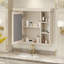 Armoire de rangement murale bleue 35 po x 28 po avec porte miroir, armoire de salle de bain moderne avec miroir, armoire à pharmacie avec 6 tablettes ouvertes