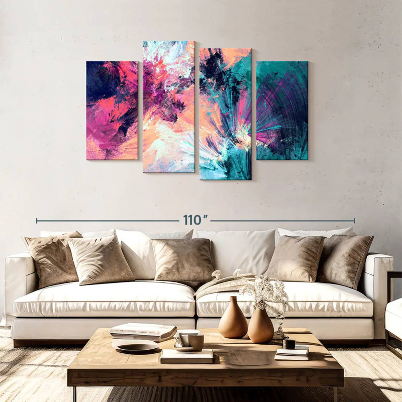 Avery rose et bleu abstrait, H 48 po x l 75 po