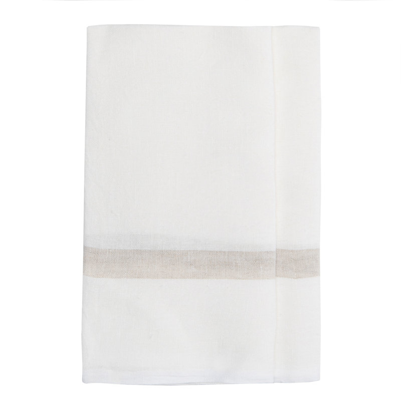 Laundered Stripe Tea Towel Kitchen Towel, White/Natural