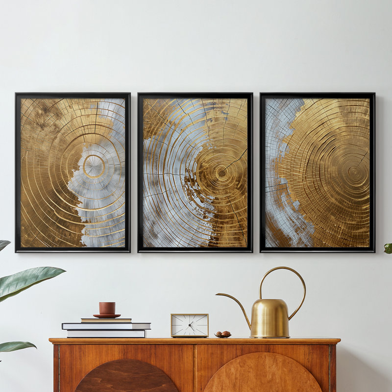 ABSTRACT Series CLIV - Toile tendue avec châssis sur mesure - 3 pièces, Noir, H 21 po x l 30 po