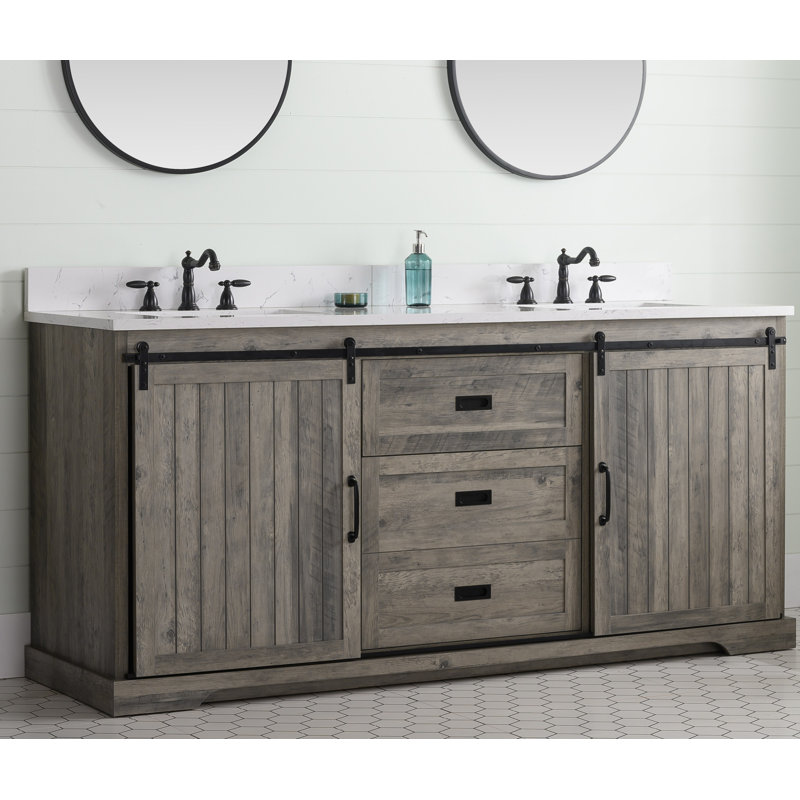 Ensemble de meuble-lavabo double 72 po Cayden, Gris patiné