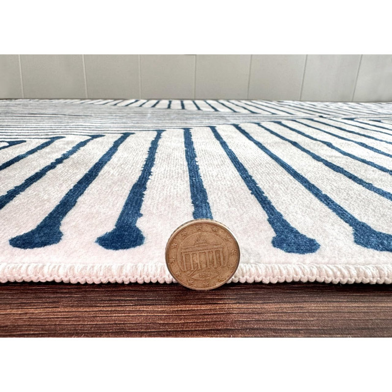 Teos - Indoor, Machine Washable Area Rug - 5'x7' Blue Ivory Home Carpet, Rectangle 5' x 7'