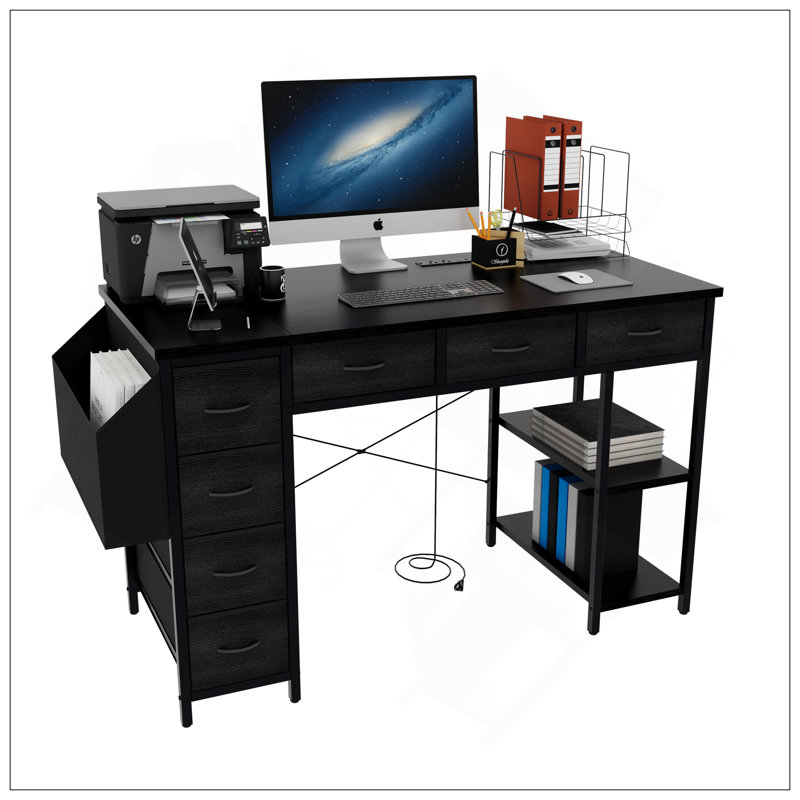 Versatile Computer Desk With Advanced Features For Efficient Work And Storage, Black/Black