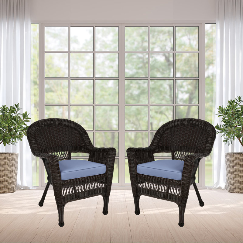 Chaise de patio avec coussins Burrowes, Espresso, Bleu acier