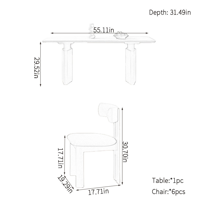 Thickened rock plate dining table sets, 29.52"H x 55.11"L x 31.49"W