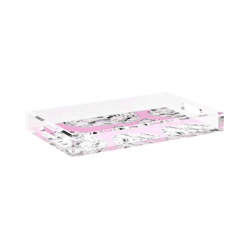 Decorative Tray, 17"W x 10.5"D x 2"H, Pink