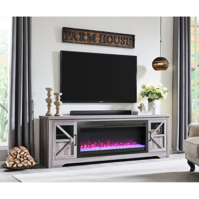 75" Fireplace Tv Stand, 44" Electric, 1400W Heat, 8 Flame Colors, Remote Control, Energy Design Electric Insert, 5000 /H Fuse Protection, Stylish