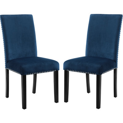 Blue Velvet Dining Chairs  2 , Contemporary Design With Padded Comfort, Nailhead Detail, Dark Wood Legs For A Fashionable Chair 2Pcs In - Cushioned Seats, Gorgeous Trim, Stable Comfortable Sit