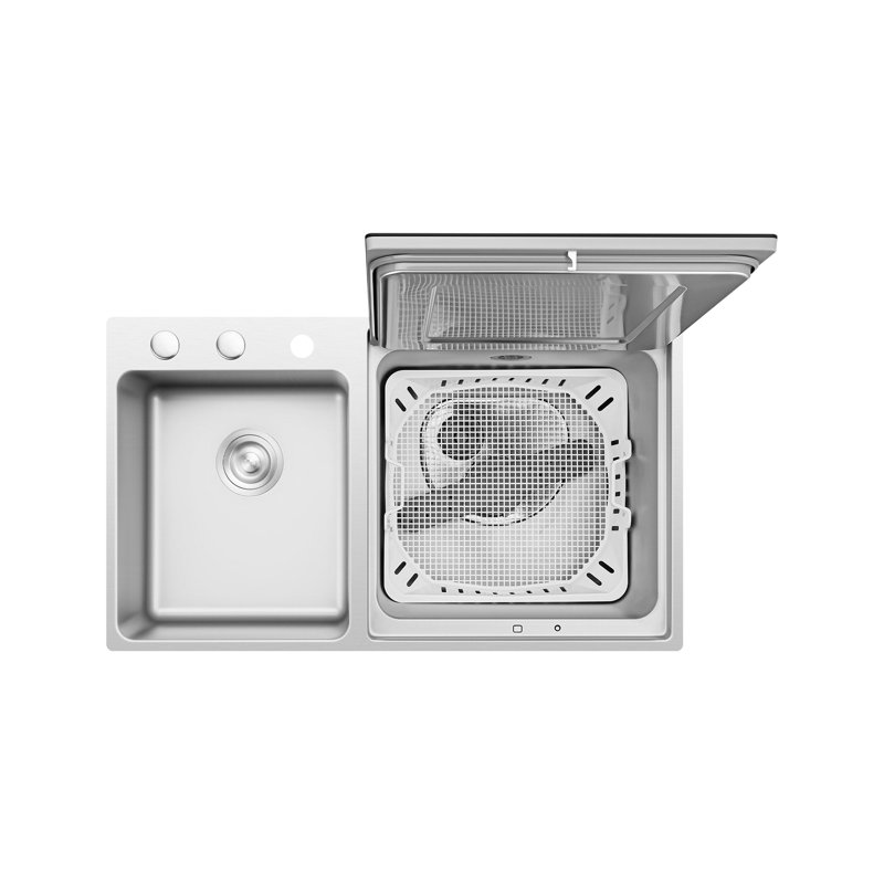 Lave-vaisselle compact 3 en 1 à chargement par le haut, intégré à l'évier et au nettoyeur de fruits et légumes. 4 modes de lavage : lavage, désinfection et séchage. Conception compacte, idéale pour les petites cuisines, les appartements et les camping-cars.
