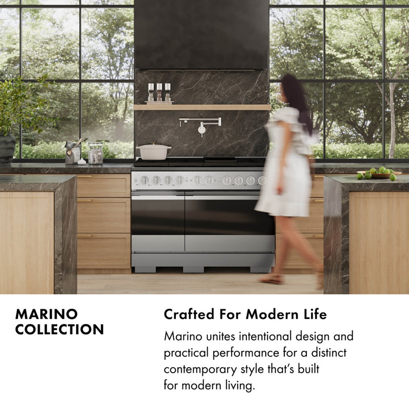ZLINE Autograph 48 in. Marino Black Stainless Gas Range w/ 8 Gas Burners & Gold Accents