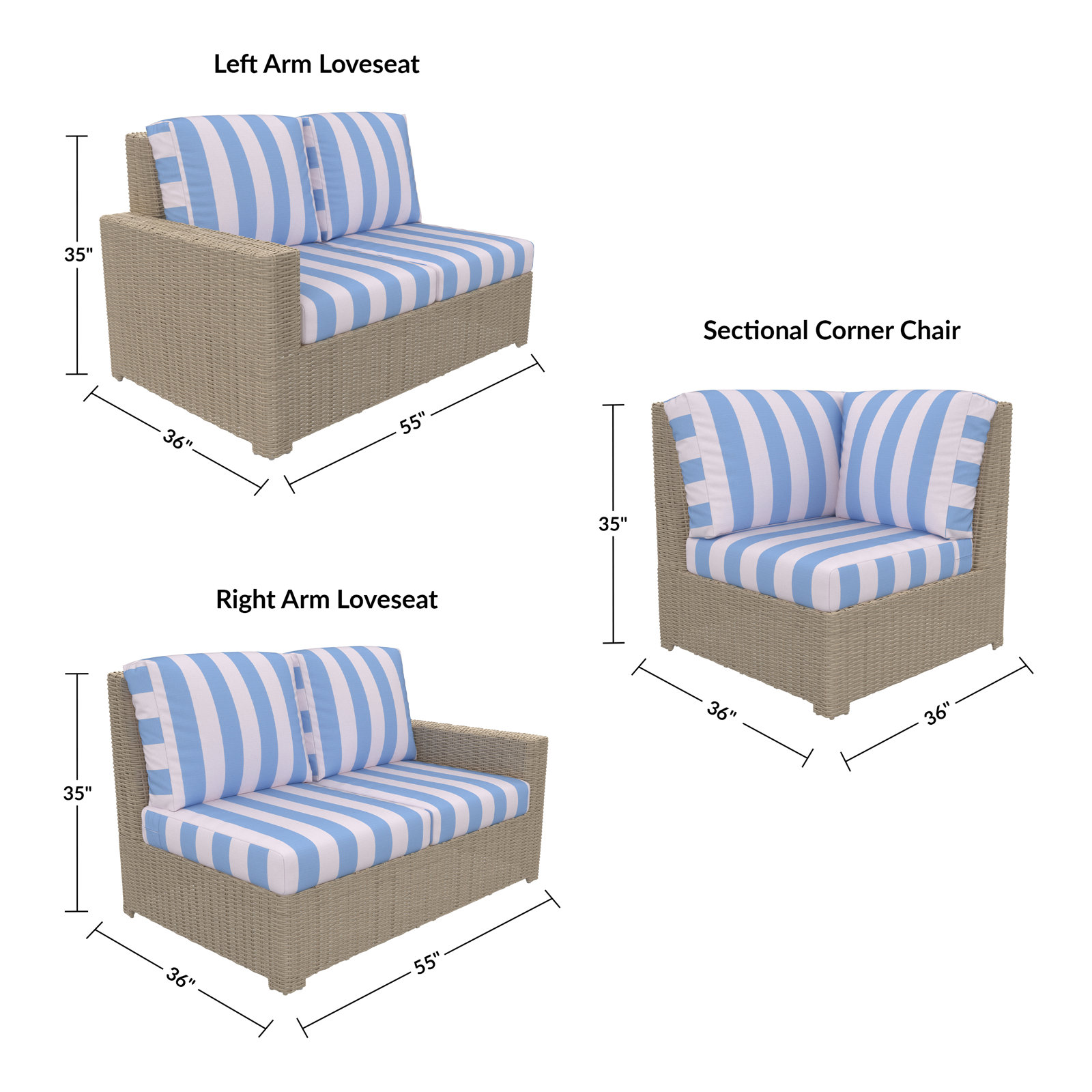 Henri 91" Patio Sectional Set, Refuge Ocean
