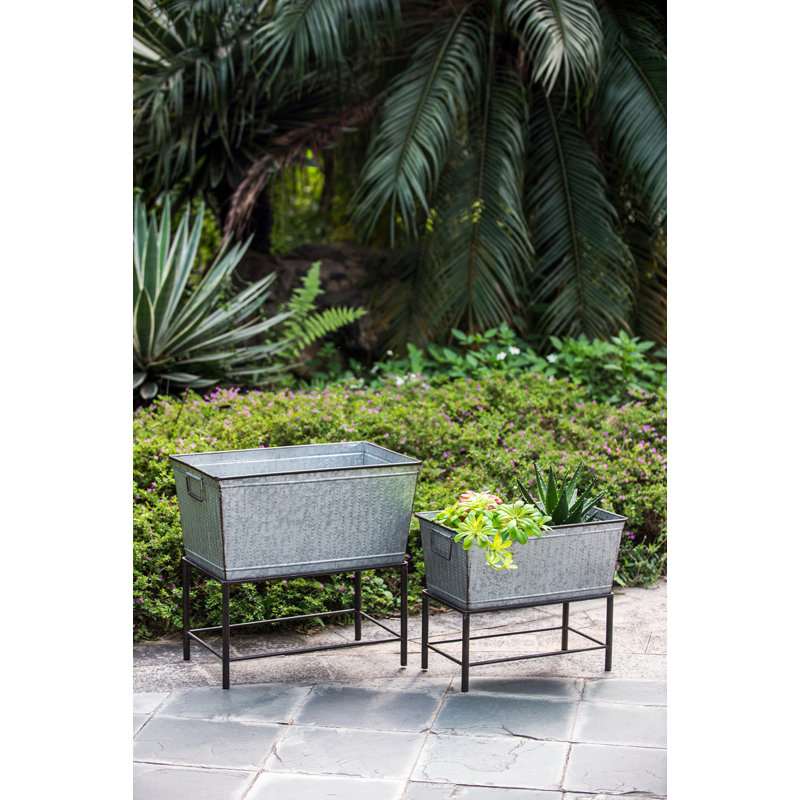 Ensemble de 2 jardinières en métal rustique Zale avec supports, L: 20 x 12 x 19,5 po x L 16,5 x 9,5 x 14,5 po