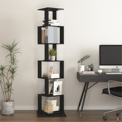 Bibliothèque à 6 niveaux - Automne, élégante, peut contenir divers articles et porte-livres simple avec plaque en acrylique, rotation à 360 degrés, matériau, noir