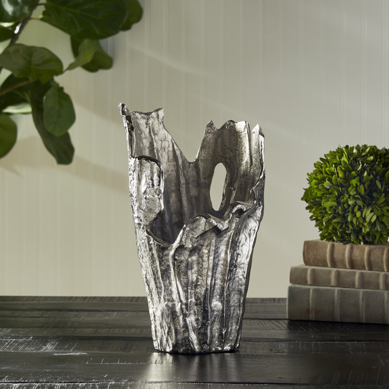 Candelora Aluminum Table Vase, Silver, 14.25" H x 8.75" W x 8.75" D