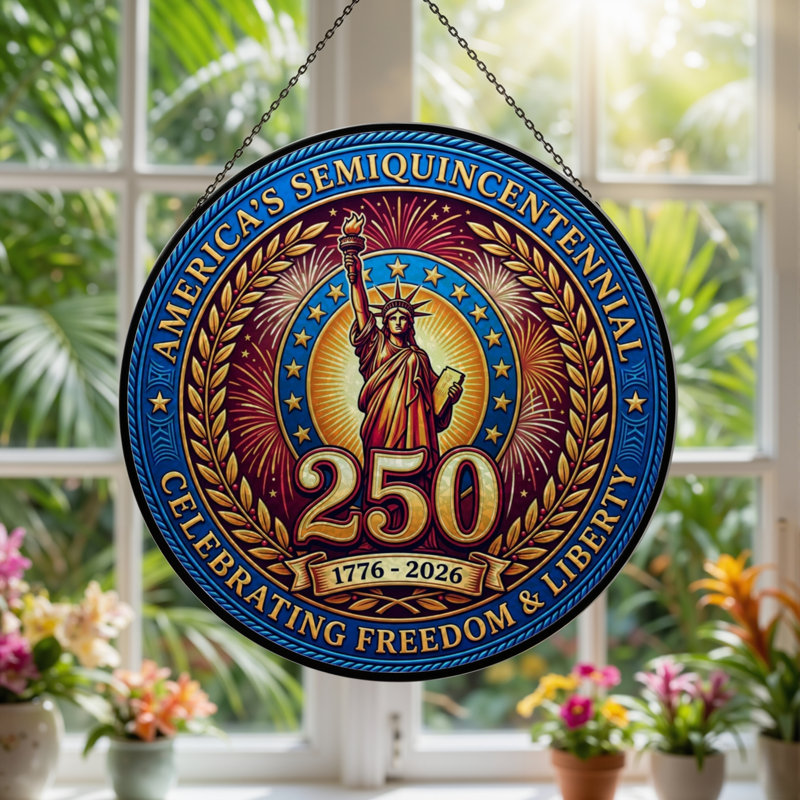 Panneau de fenêtre en verre Statue Liberty USA 250th Anniversary, H 7,8 po