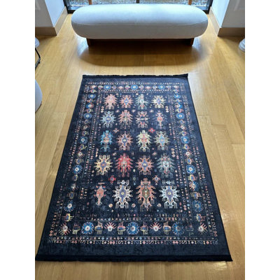 Toscana Black Moroccan Chenille Washable Non-Slip Indoor/Outdoor Area Rug