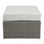 Canapé d'extérieur Salena en tissu beige et osier gris avec 2 coussins et 2 repose-pieds