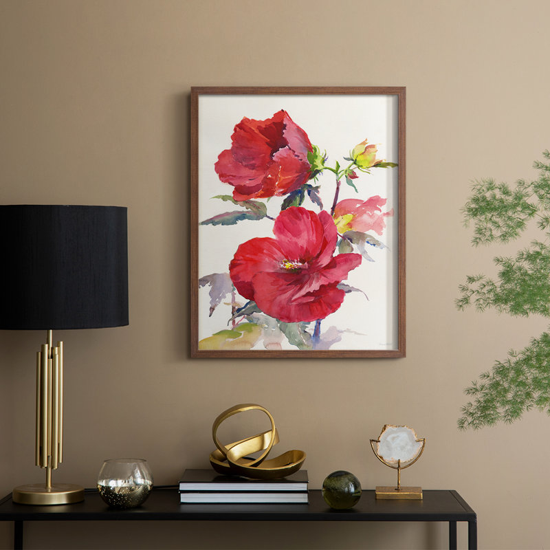 Hibiscus Glow III, reproduction encadrée - bois massif, H 21 po x l 17 po, Noyer
