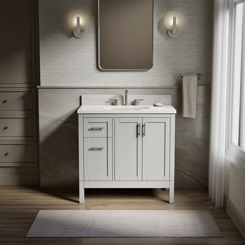 37" Single Bathroom Vanity Set, White, Atmos Gray