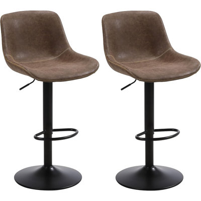 Ensemble de 2 tabourets de bar pivotants réglables modernes avec dossier, similicuir, brun