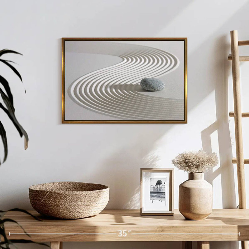 Pierre zen sur sable, Cadre flottant doré, 19 po x 13 po