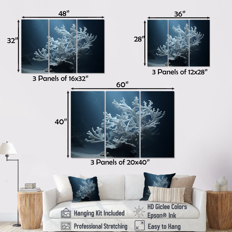 Ensemble de décorations murales noir et bleu Anemone Reef - Coastal Coral Under Water, H 28 po x l 36 po x P 1 po