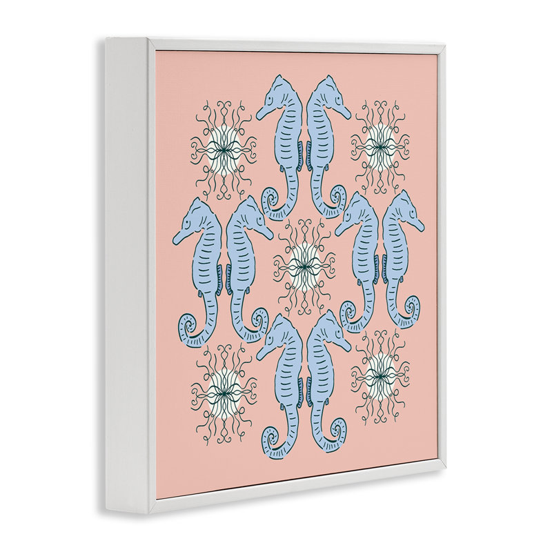 Giclée symétrique à motif hippocampe corail, design par Sazerelli Designs, H 17 po x l 17 po