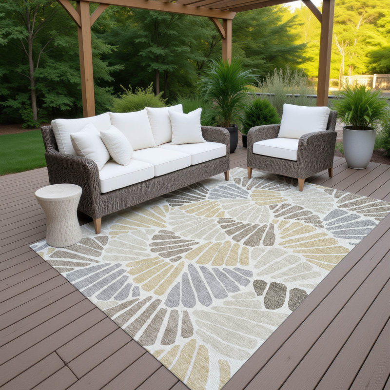 Machine Washable Indoor/Outdoor Jozwiak ACN2384 Floral Rug, Rectangle 10' x 14'