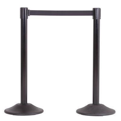 US Weight Heavy Duty Premium Silver Steel Stanchion with Black 13-Foot Retractable Belt - 2 PK