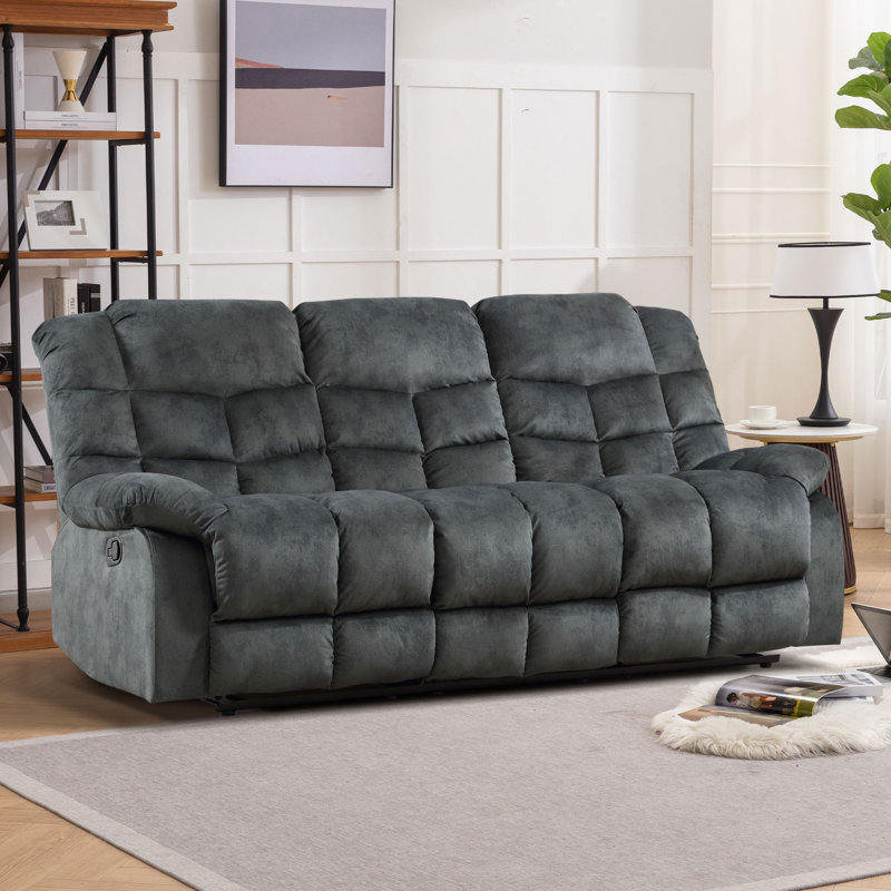 Canapé inclinable manuel avec dossier large de 83,1 po de largeur Edilmar, Microfibre performance gris fumée