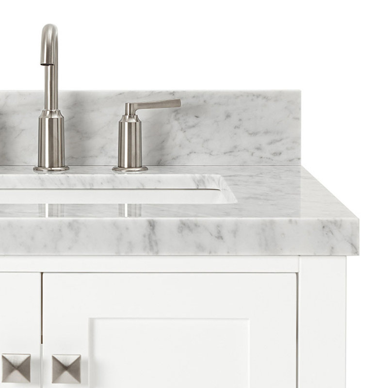 Cambridge 37'' W Single Vanity, Carrara Marble, White, Brushed Nickel