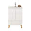 Évier combiné de 24 pouces, armoire avec 2 portes et 1 tiroir, système à clous doux, conception sans poignée, pieds en bois massif naturel, cuve en céramique, assemblage facile, blanc brillant