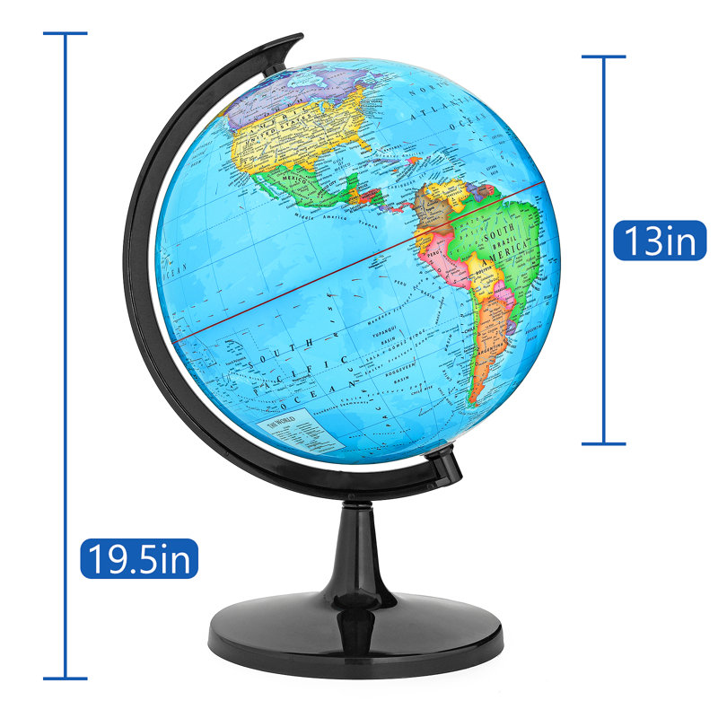 13" Tabletop World Globe Desk Decoration, 360° Horizontal Rotation with Clear Text Markings