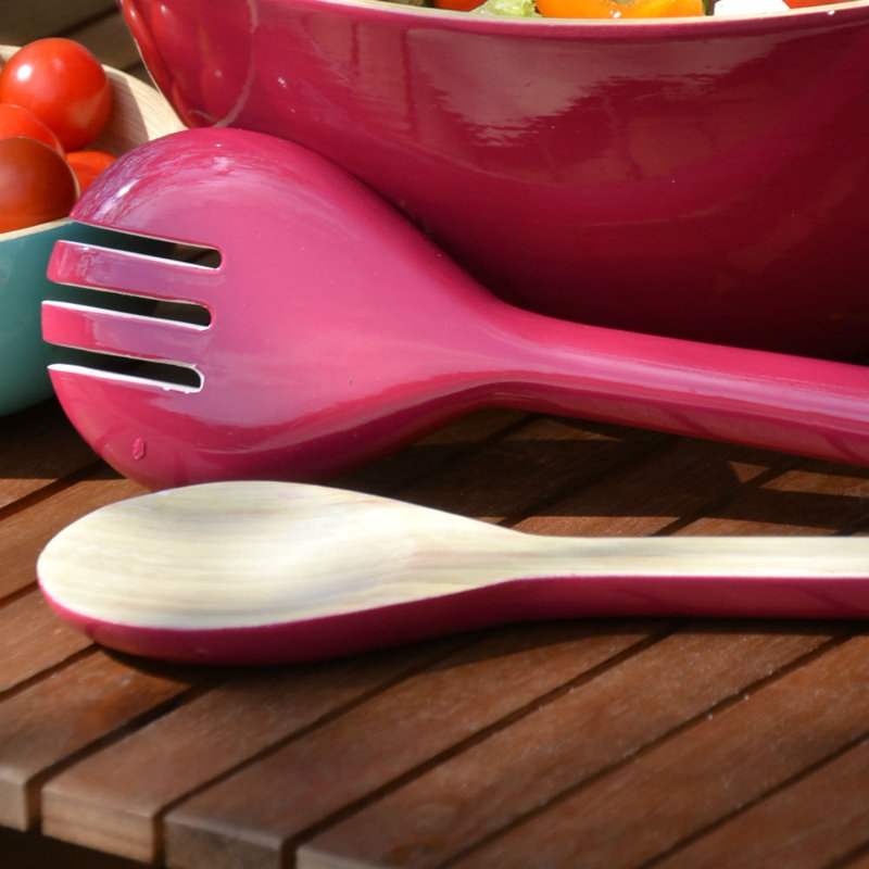 Salad Servers, Mulberry/Cream