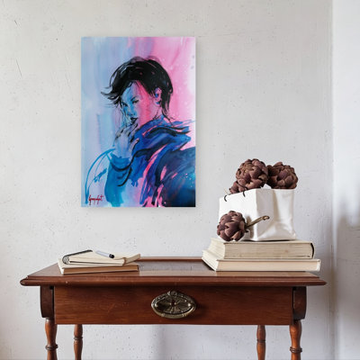Dynamic Pink Blue Portrait Colorful Contemporary Dramatic Portrait Wall Art Print