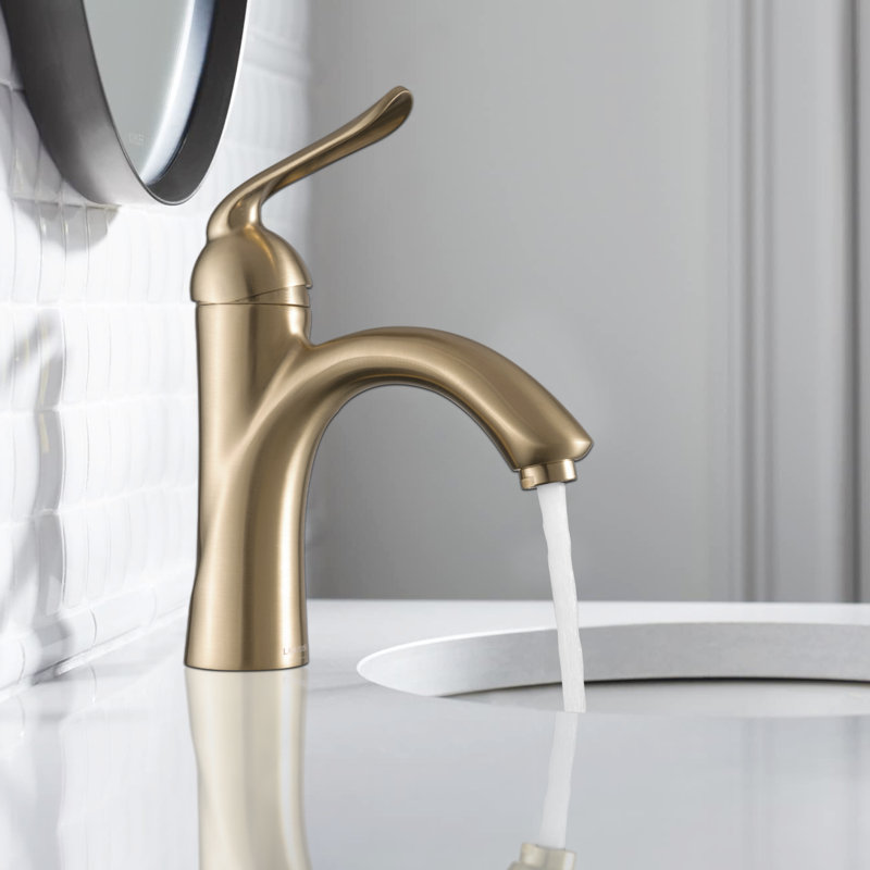 Robinet pour salle de bain à poignée simple avec drain, Bronze doré