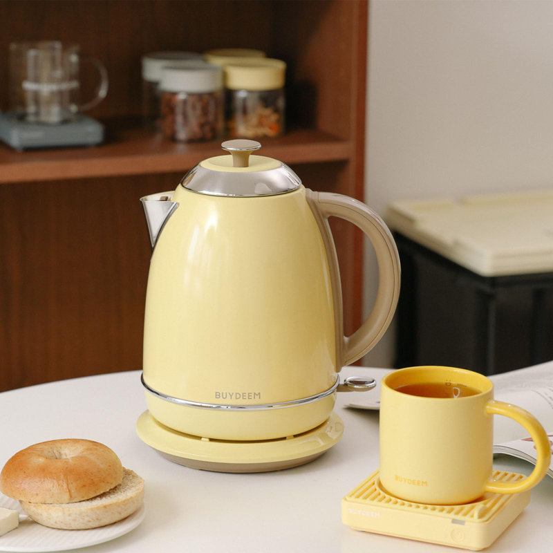 Yellow Stainless Steel Electric Kettle with Temperature Control, 1.7L