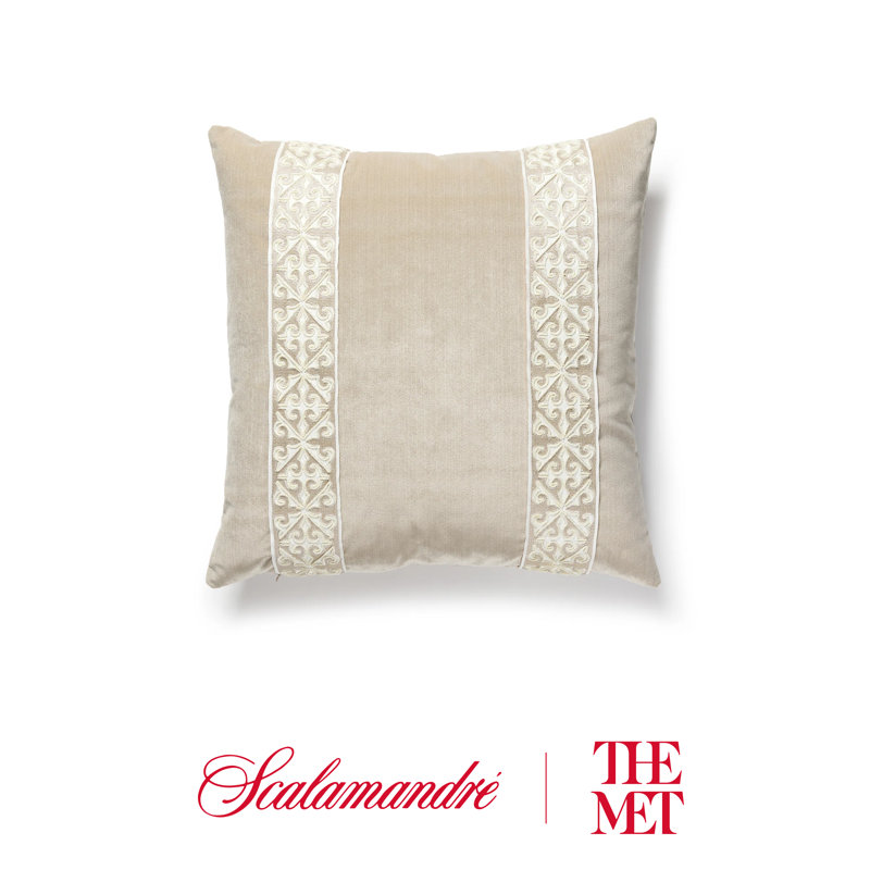 The MET x The House of Scalamandre Saxony/Stripe Pillow, Pearl/Dove