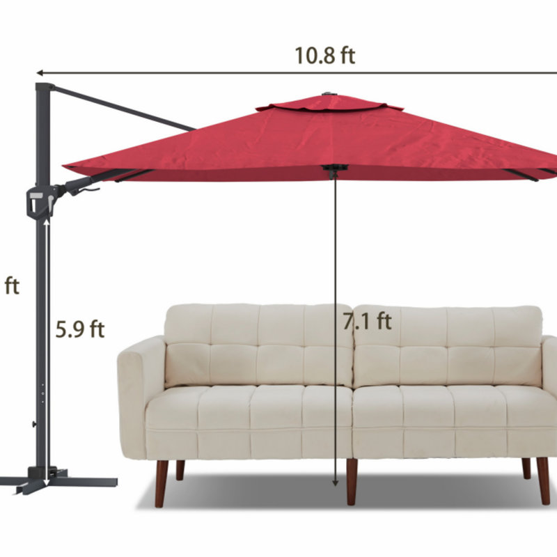 Parasol carré en porte-à-faux 11 pi en rouge (sans base de parasol), Rouge