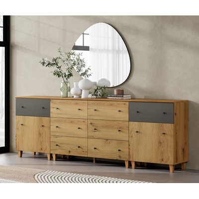 Commode 3-en-1 avec 8 tiroirs et 2 tablettes pour la chambre à coucher Lysiane