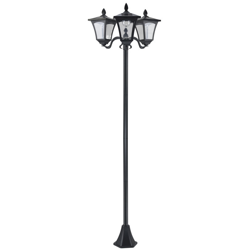 Outsunny 1.8m Garden Solar Post Lights 3 Way Head Outdoor Lamp IP44, Black
