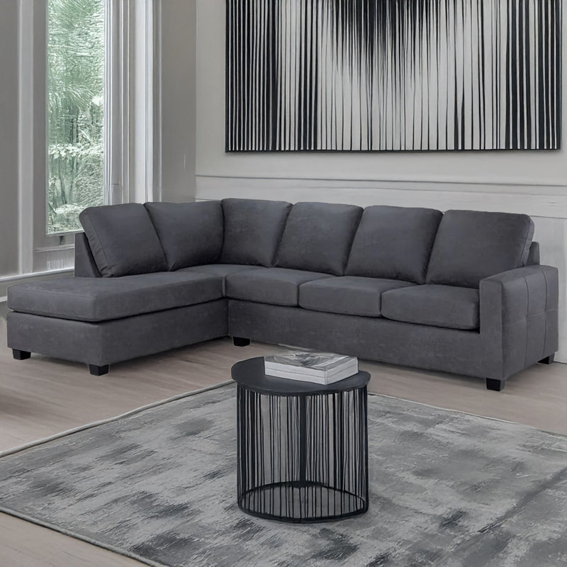 Canapé modulaire en L Alexius, gris (LHF), Orienté à gauche (vu de face), Polyester gris