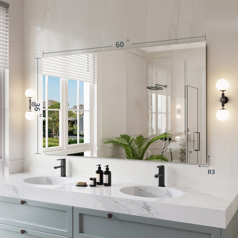Frameless Tempered Glass Mirror, 36" x 60", Rectangle