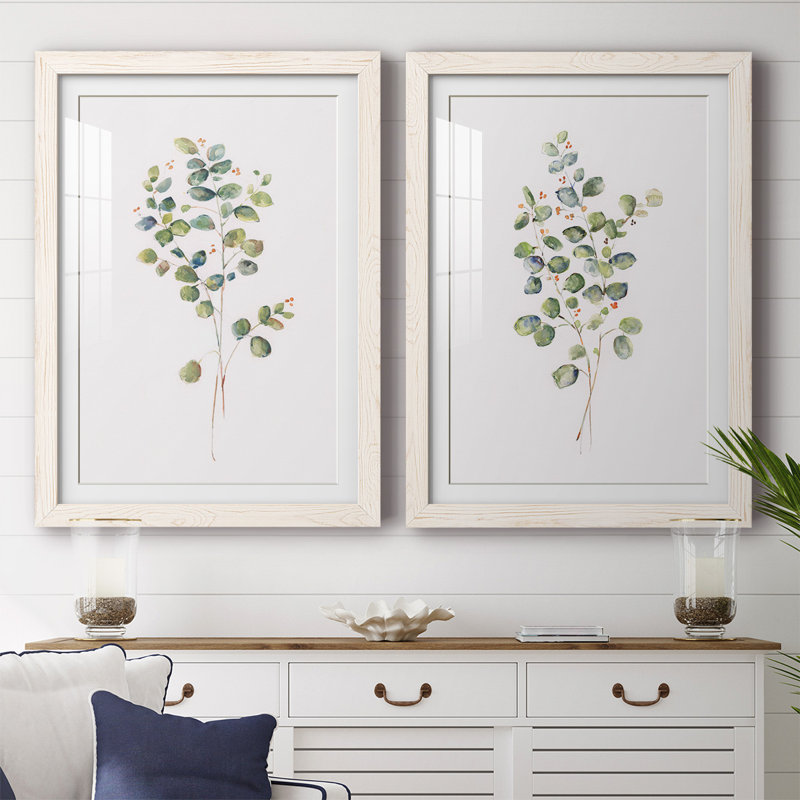 Eucalyptus I - reproduction encadrée Premium - prête à être accrochée, Blanc, H 27,5 po x l 75 po x P 1,5 po
