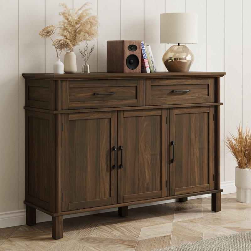 Buffet Buffet avec tiroirs, tablettes et portes, H 34,2 po x l 47,2 po x P 14,9 po, Noyer