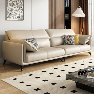 Beige Genuine Leather Modular Sofa cushion couch