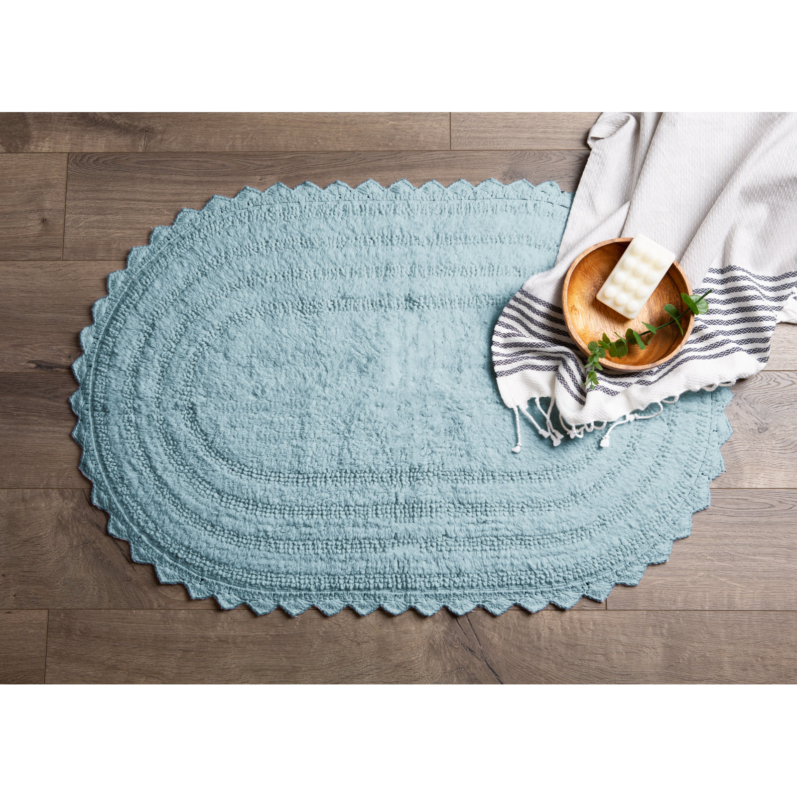 Lisk Cotton Blend Bath Rug, Cameo Blue, 17" W x 24" L