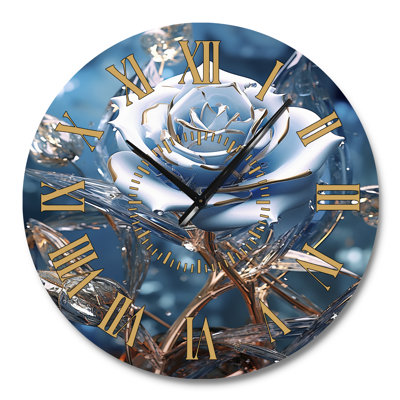 Gilded Blue Rose Shining In The Morning Light - Rose Golden Face Wall Clock